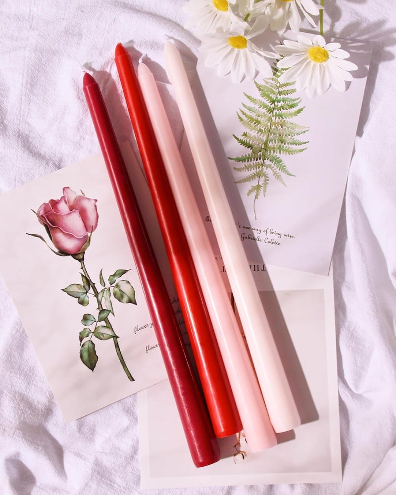 Viyffo 12 Inch Red Taper Candles 4 Pack Unscented Smokeless Long Tall Tapered Candles for Candlesticks Sticks Wedding Home Decor Dinner - Image 3